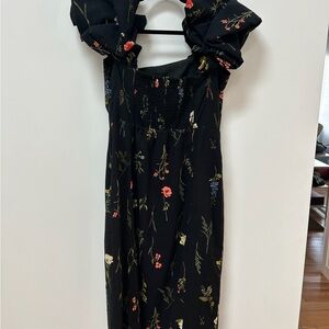 NWT H&M Black Floral Linen blend Midi Dress